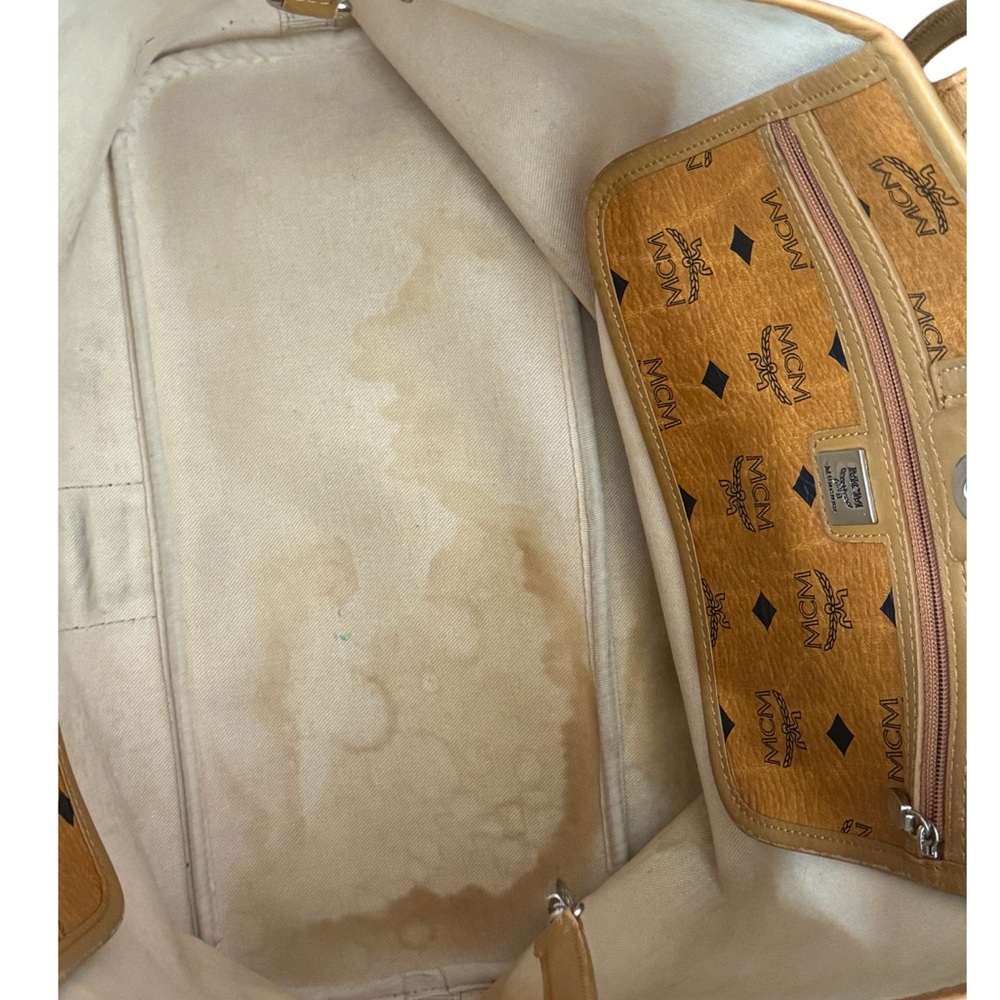 MCM Green Stripe Visetos Tote Bag Cognac - Picture 6 of 10